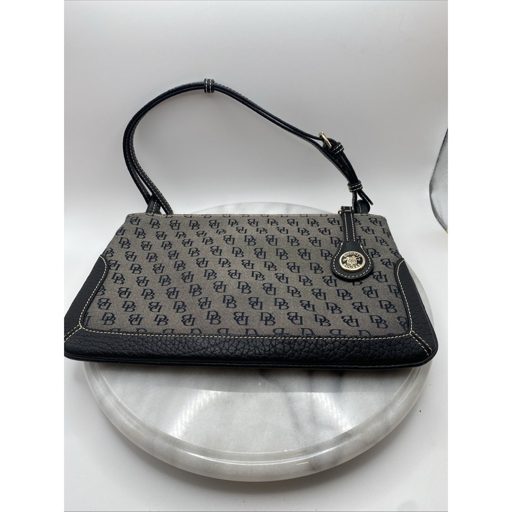 Dooney & Bourke Mini Black & Gray Canvas Clutch Bag Purse 7 in X 11 in X 2in Y2K
